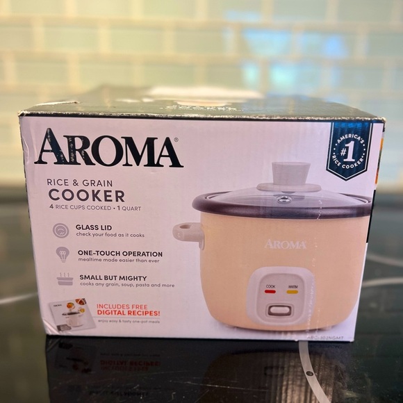Aroma 4-Cup Rice & Grain Cooker with Glass Lid - Beige kitchen tool - Picture 1 of 6